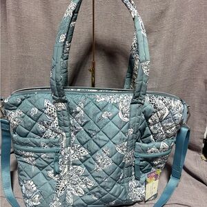 Vera Bradley Quilted Floral Tote Bag in Teal Blue
